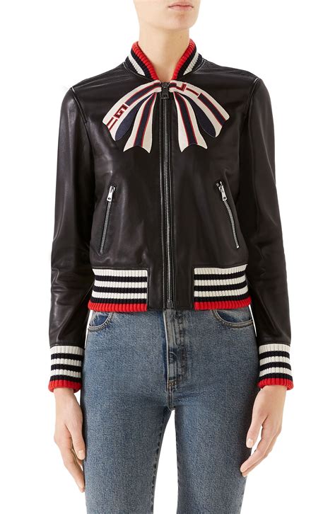 gucci leather outerwear jacket|Gucci leather jacket women's.